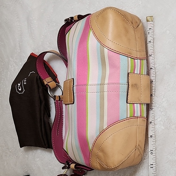 Coach Y2K Soho Hampton Pastel Stripe Leather Trim Flap Shoulder Bag Barbiecore - Picture 10 of 16